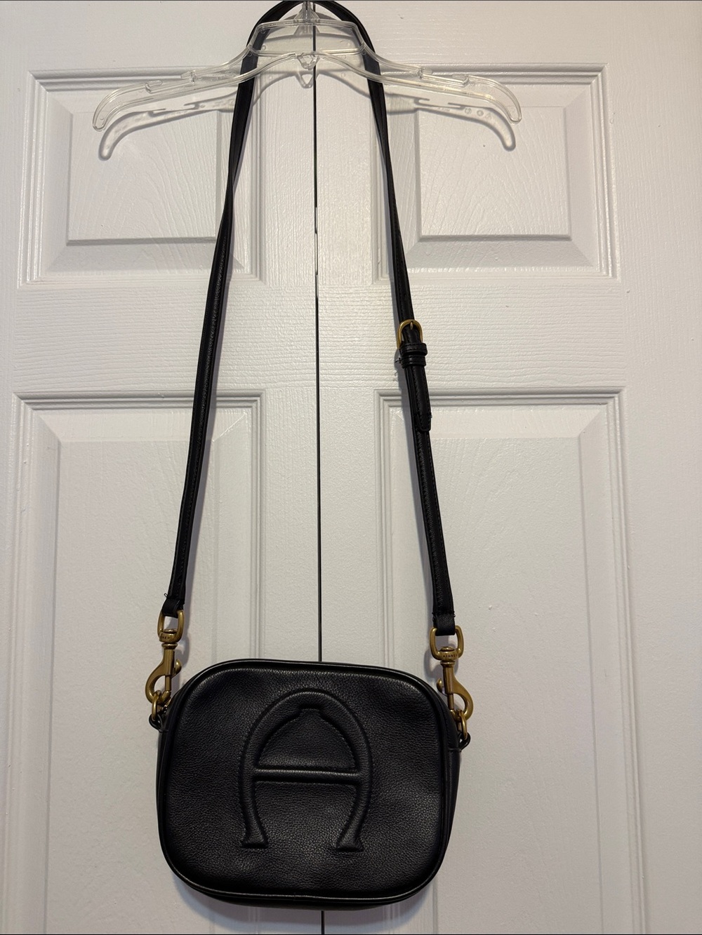 Etienne Aigner Black Leather Crossbody with Embossed 'A'